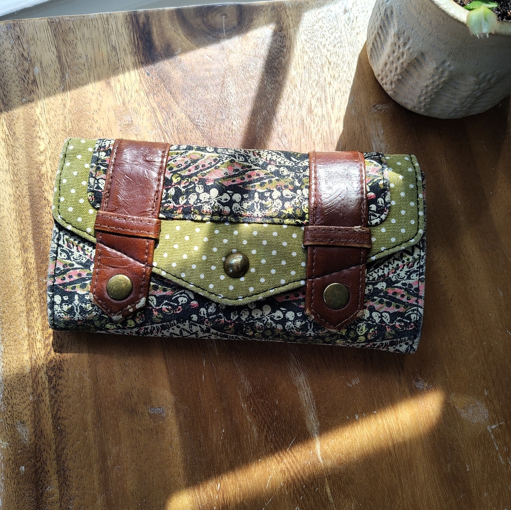 Multicolor Patterned Wallet with Brown Accents